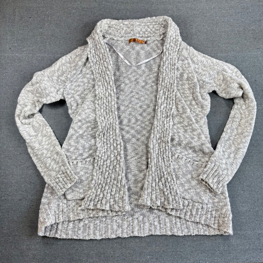 Belldini Womens Grey White Marled Cotton Open Front Shawl Collar Cardigan Swtr